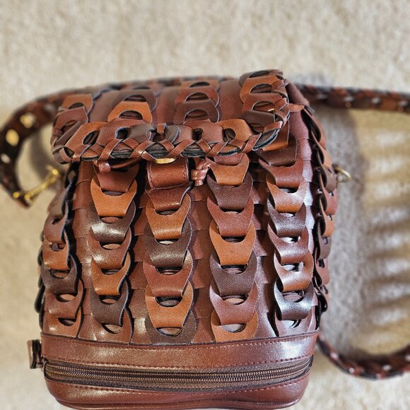 Brown Leather-Look Hobo bag with weave design - Picture 4 of 8